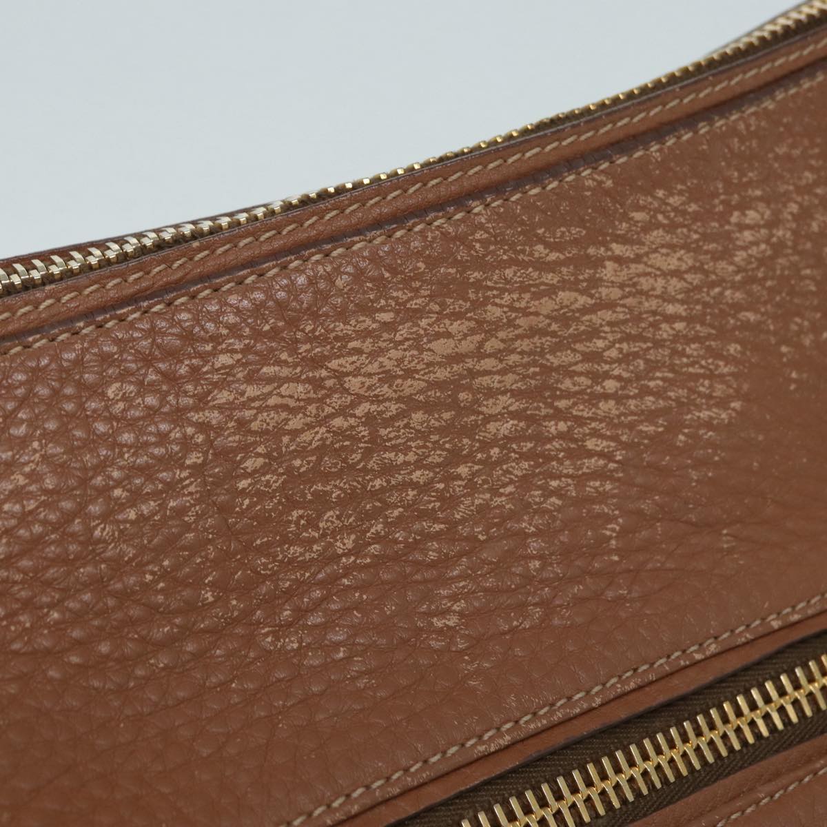 PRADA Shoulder Bag Leather Gold Brown Auth