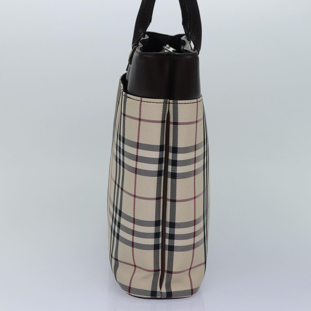 Burberry Nova Check Hand Bag Canvas Beige Silver Auth ep5426