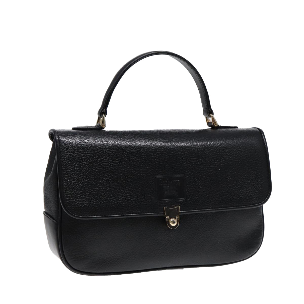 Burberry Hand Bag Leather Black Gold Auth ep5473