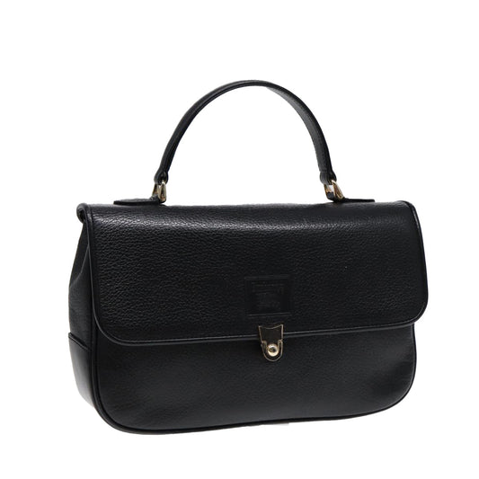 Burberry Hand Bag Leather Black Gold Auth ep5473