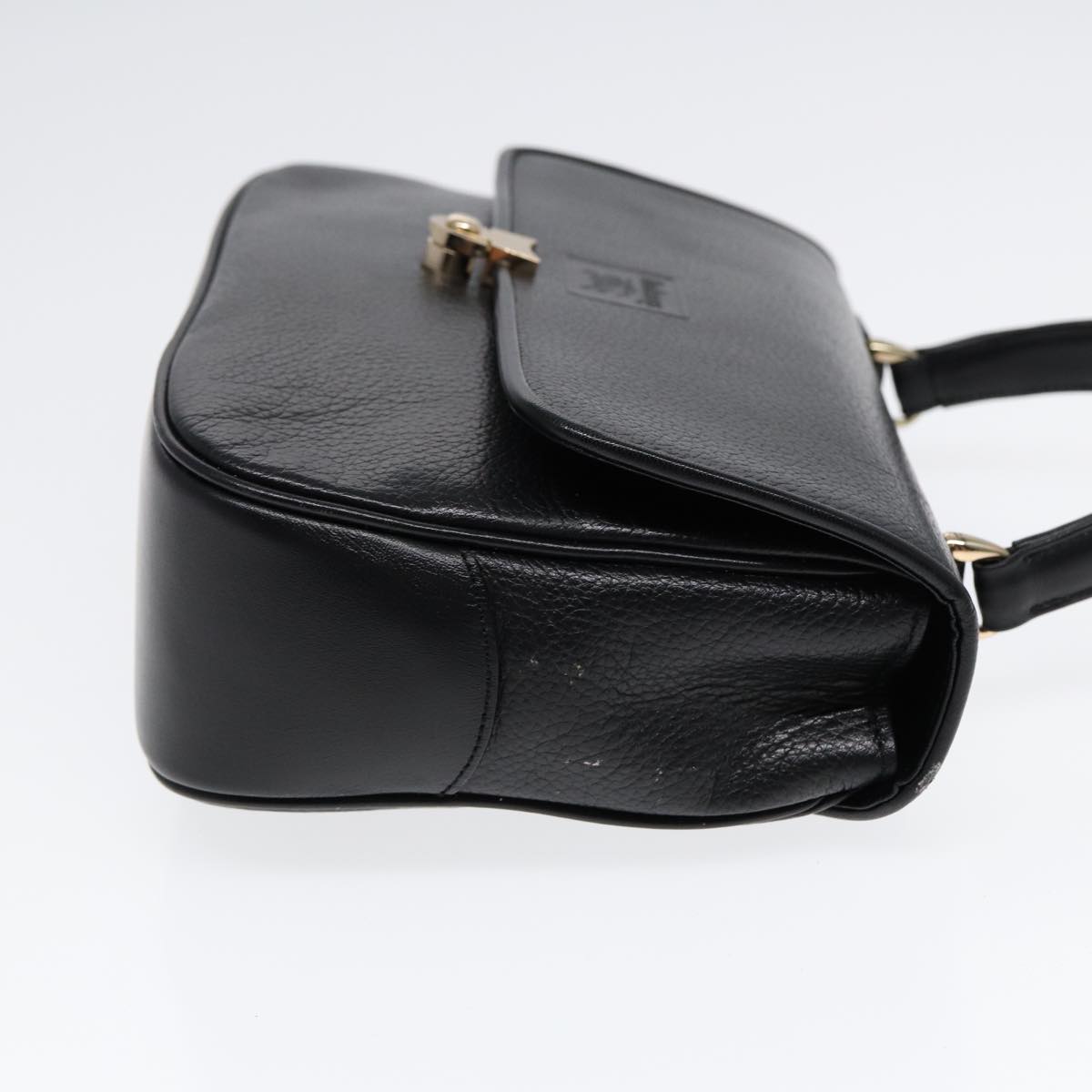 Burberry Hand Bag Leather Black Gold Auth ep5473