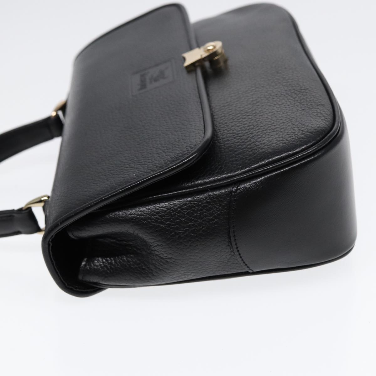 Burberry Hand Bag Leather Black Gold Auth ep5473