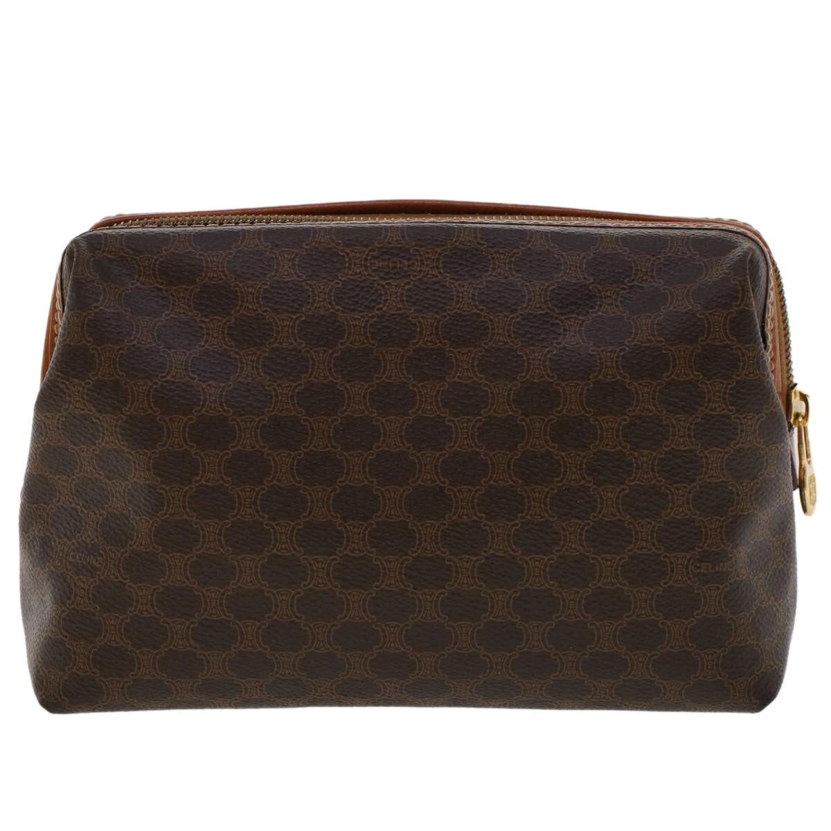 Luxury CELINE Macadam Canvas Pouch PVC Leather Brown ep867