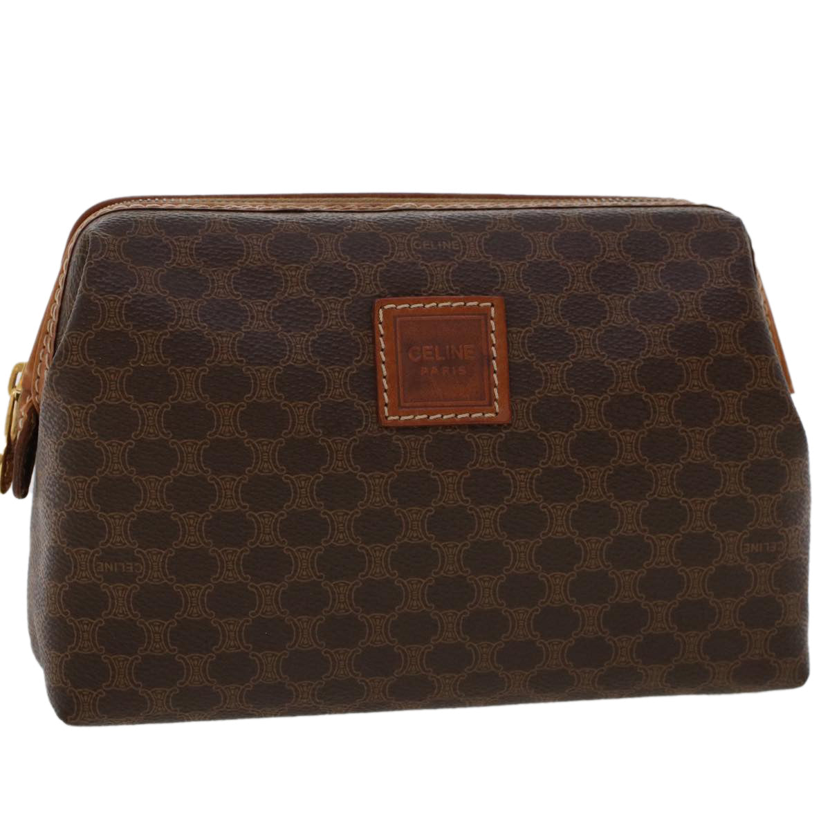 Luxury CELINE Macadam Canvas Pouch PVC Leather Brown ep868