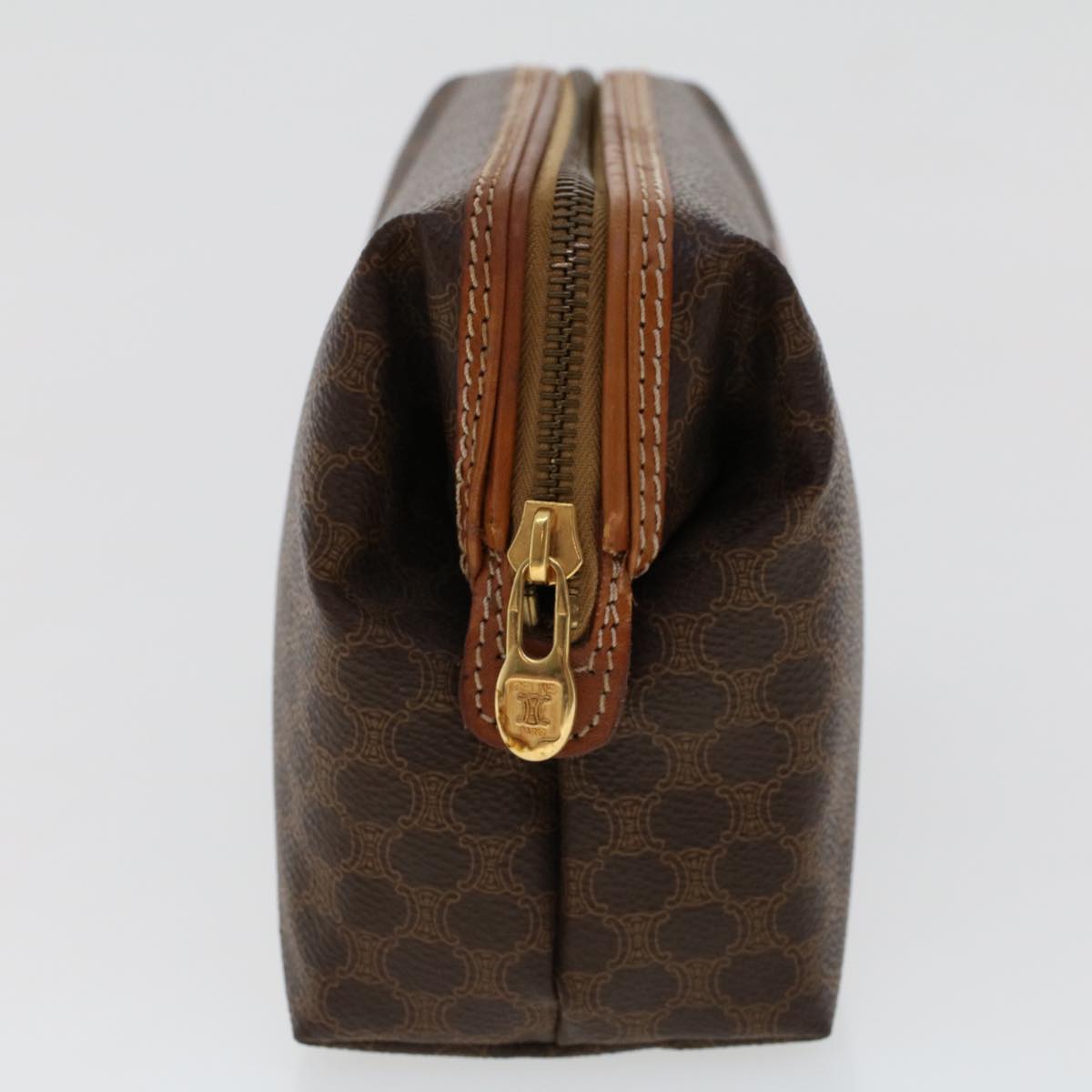 Luxury CELINE Macadam Canvas Pouch PVC Leather Brown ep868