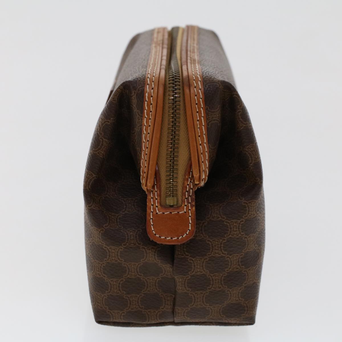 Luxury CELINE Macadam Canvas Pouch PVC Leather Brown ep868