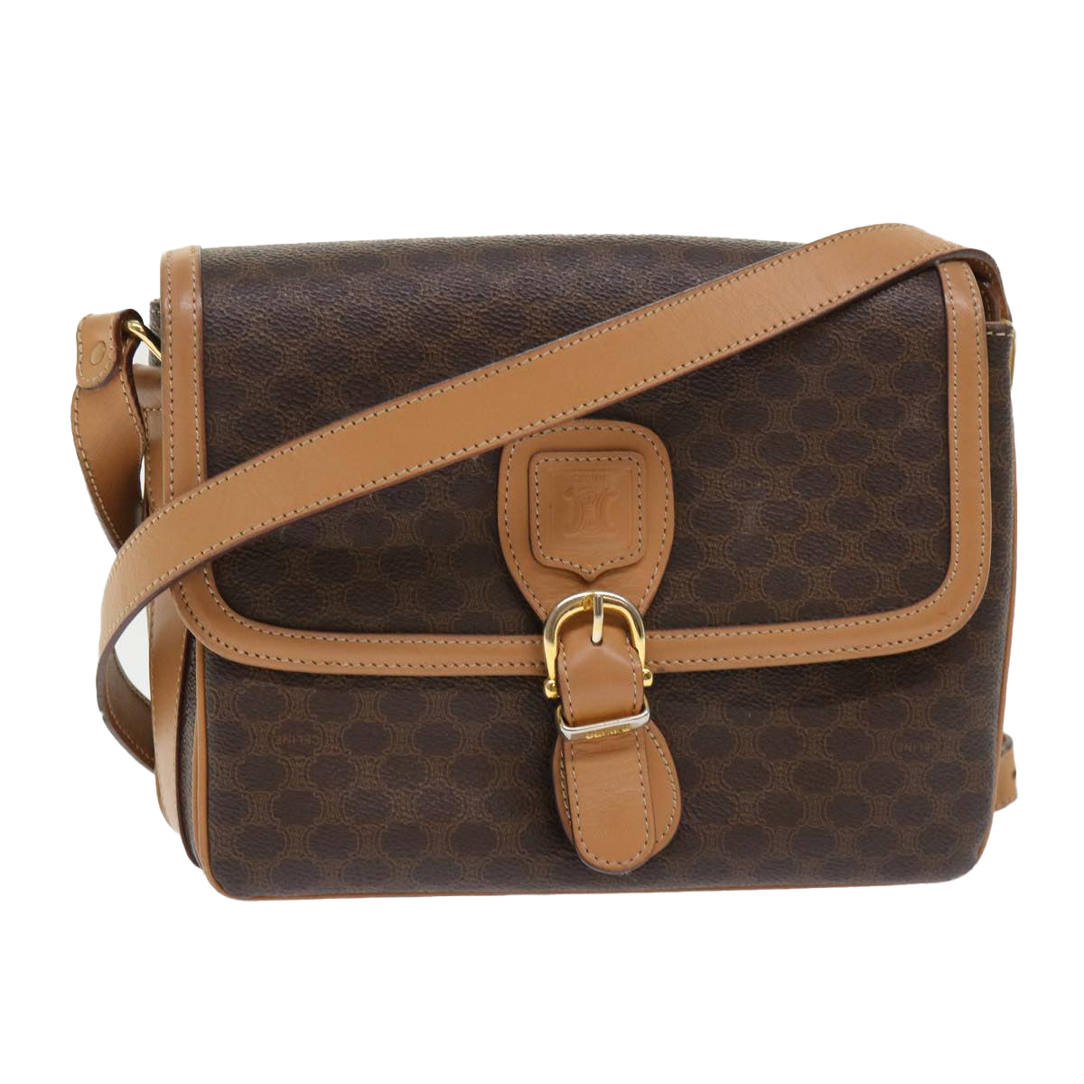 Luxury CELINE Macadam Canvas Shoulder Bag PVC Leather Brown ep905