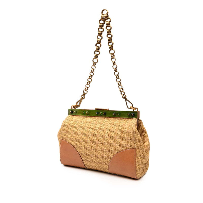 Prada Triangle Logo Plate Straw Shoulder Bag