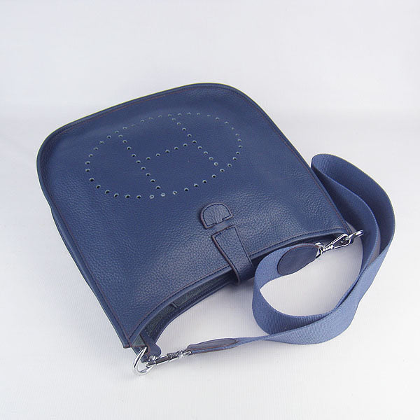 Luxury Hermes Evelyne I handbag dark blue silver