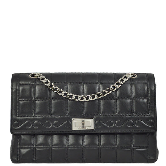 Chanel Black Lambskin Mademoiselle Lock Choco Bar Shoulder Bag