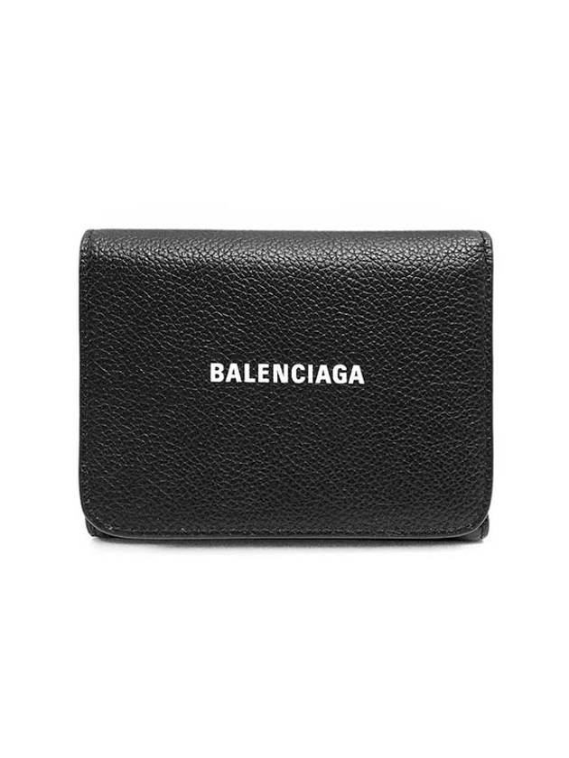 Luxury Balenciaga Trending 2026 Logo Leather Half Wallet Black