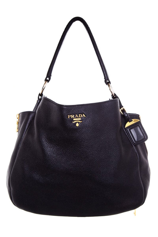 Prada Vitello Donna Large Black Grained Leather Tote