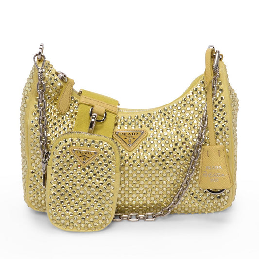 Prada Banana Satin & Crystal Re-Edition Bag