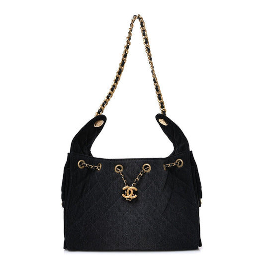 Washed Quilted Small Chanel 25 Handbag Black