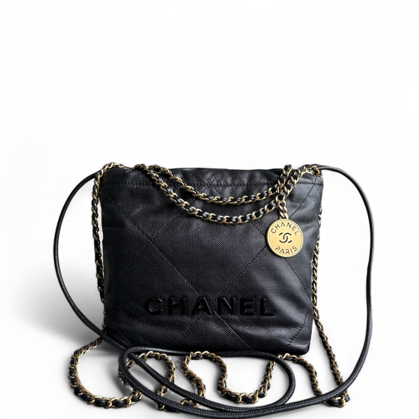 Chanel C22 Mini 22 Bag Caviar Quilted Calfskin Crossbody Bag Gold Hardware Microchip