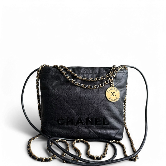 Chanel C22 Mini 22 Bag Caviar Quilted Calfskin Crossbody Bag Gold Hardware Microchip