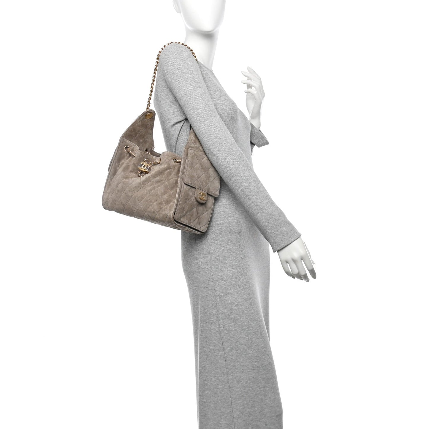 Suede Quilted Small Chanel 25 Handbag Dark Grey