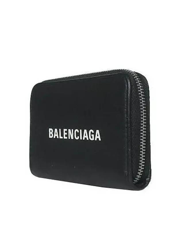 Luxury Balenciaga Trending 2026 505049 White Logo Black Leather Zipper Card Wallet
