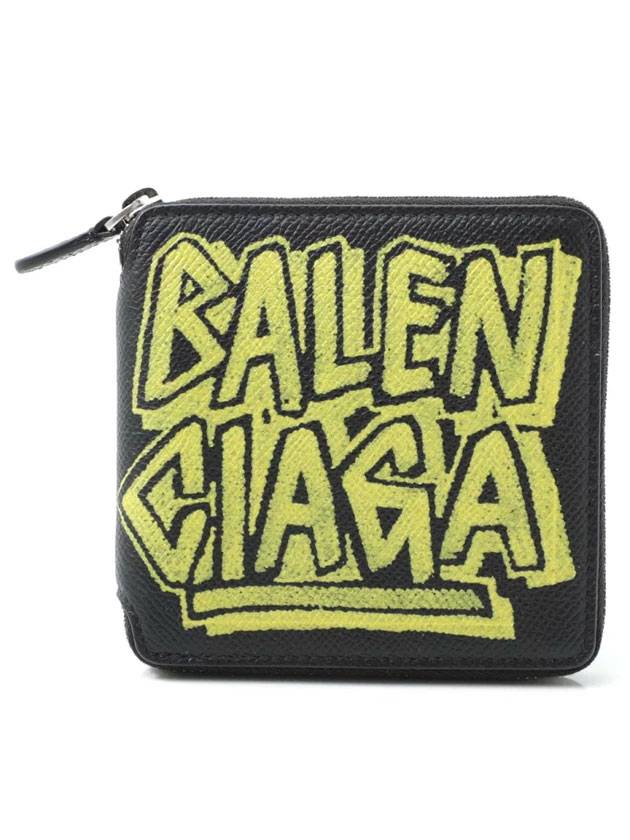 Luxury Balenciaga Trending 2026 Paris Gravity Logo Leather Zipper Half Wallet Black