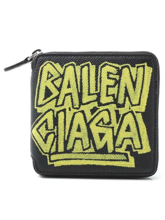 Luxury Balenciaga Trending 2026 Paris Gravity Logo Leather Zipper Half Wallet Black