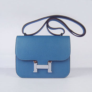 Luxury Hermes Constance Cowskin Leather Bag blue silver