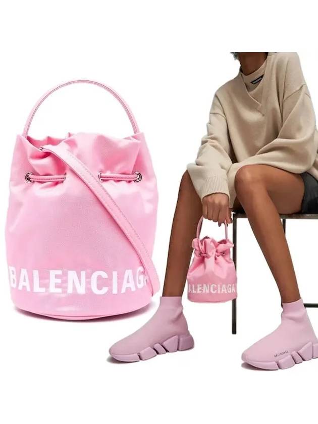Luxury Balenciaga Trending 2026 Wheel XS Drawstring Bucket Bag Pink