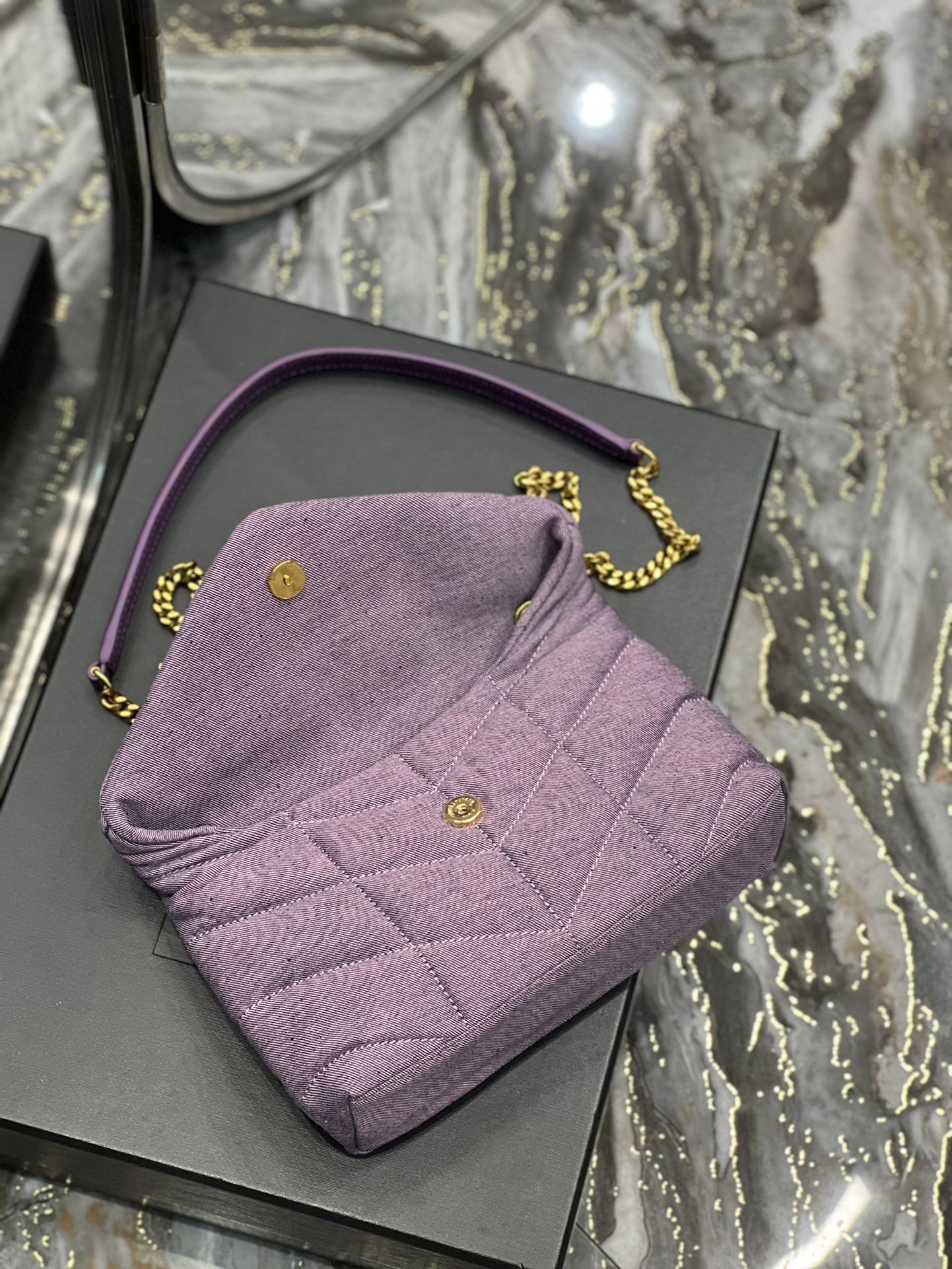 Yves Saint Laurent Puffer Toy Bag Blesched Lilac In Denim