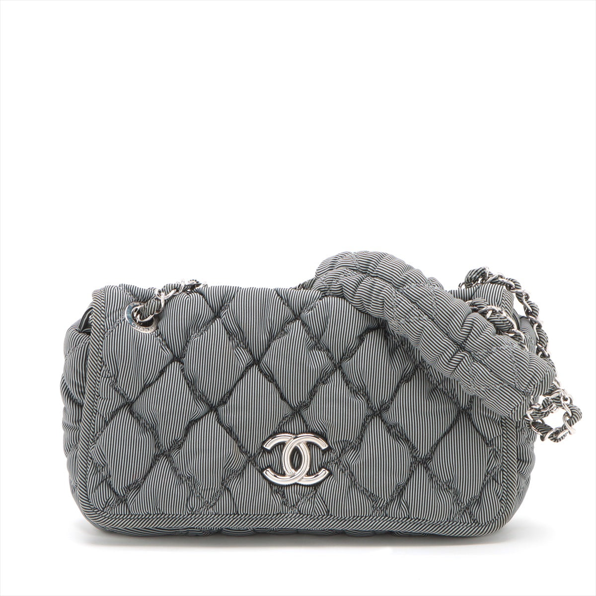 Chanel Bubble Kilt Nylon Chain Shoulder Bag Gr Silver 13th