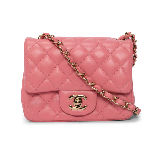 Chanel Pink Quilted Lambskin Mini Square Classic Flap Bag