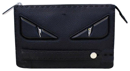 Fendi Selleria Bugs Slim Black Calfskin Leather Clutch