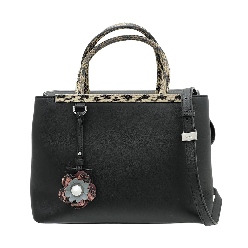 Fendi Black 2 Jours Petite Python Handle Bag
