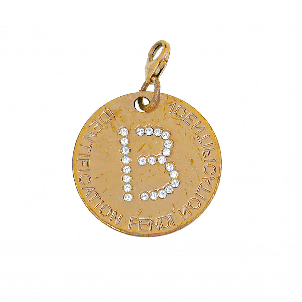 Fendi Gold Tone B Crystal Pendant