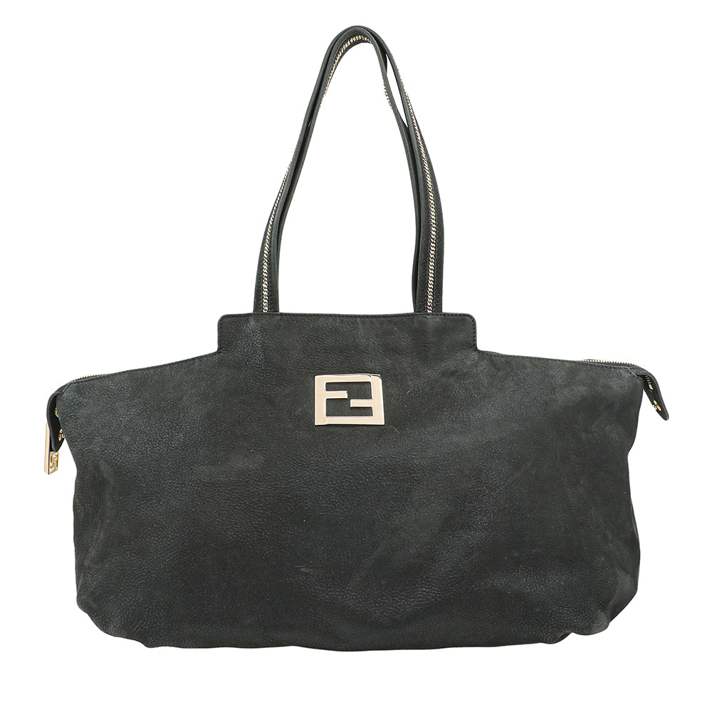 Fendi Black Nubuck Chain Tote Bag