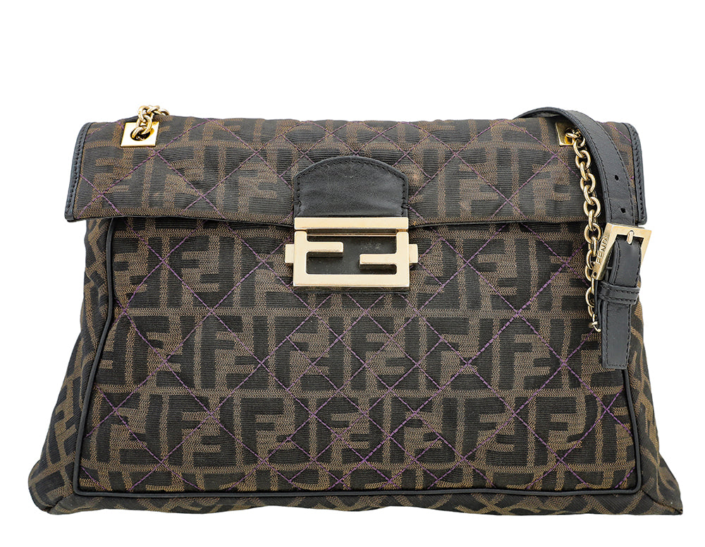 Fendi Bicolor Zucca Baguette Flap Maxi Bag