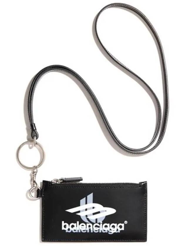 Luxury Balenciaga Trending 2026 Logo Print Neck Strap Card Wallet Black