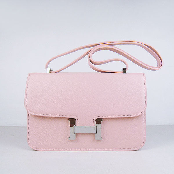 Luxury Hermes Calf Leather Message Bag Pink Silver