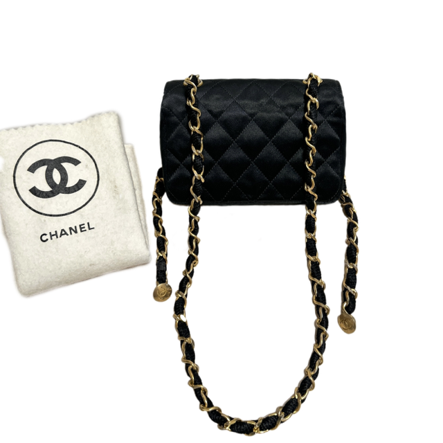 Chanel 1986 1988 Cf Black Gold Mini 14 Little Golden Bean Handbag