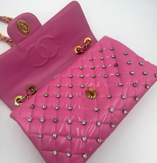 Chanel 1995 Barbie Pink Maxi Rhinestone Flap Bag