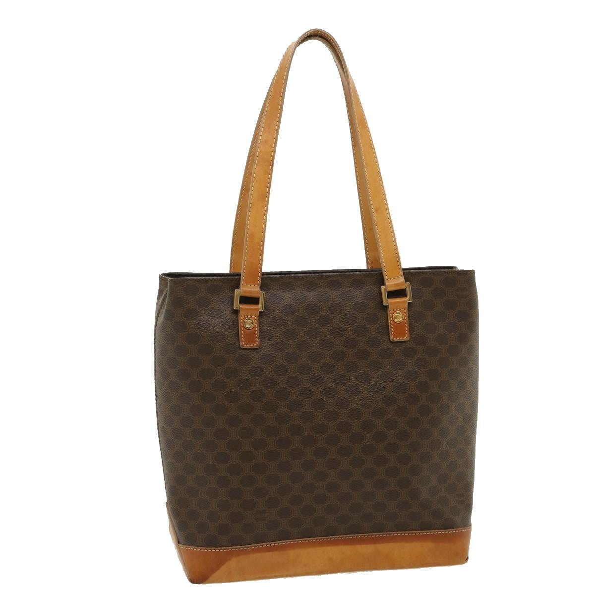 Luxury CELINE Macadam Canvas Tote Bag PVC Leather Brown fm1323