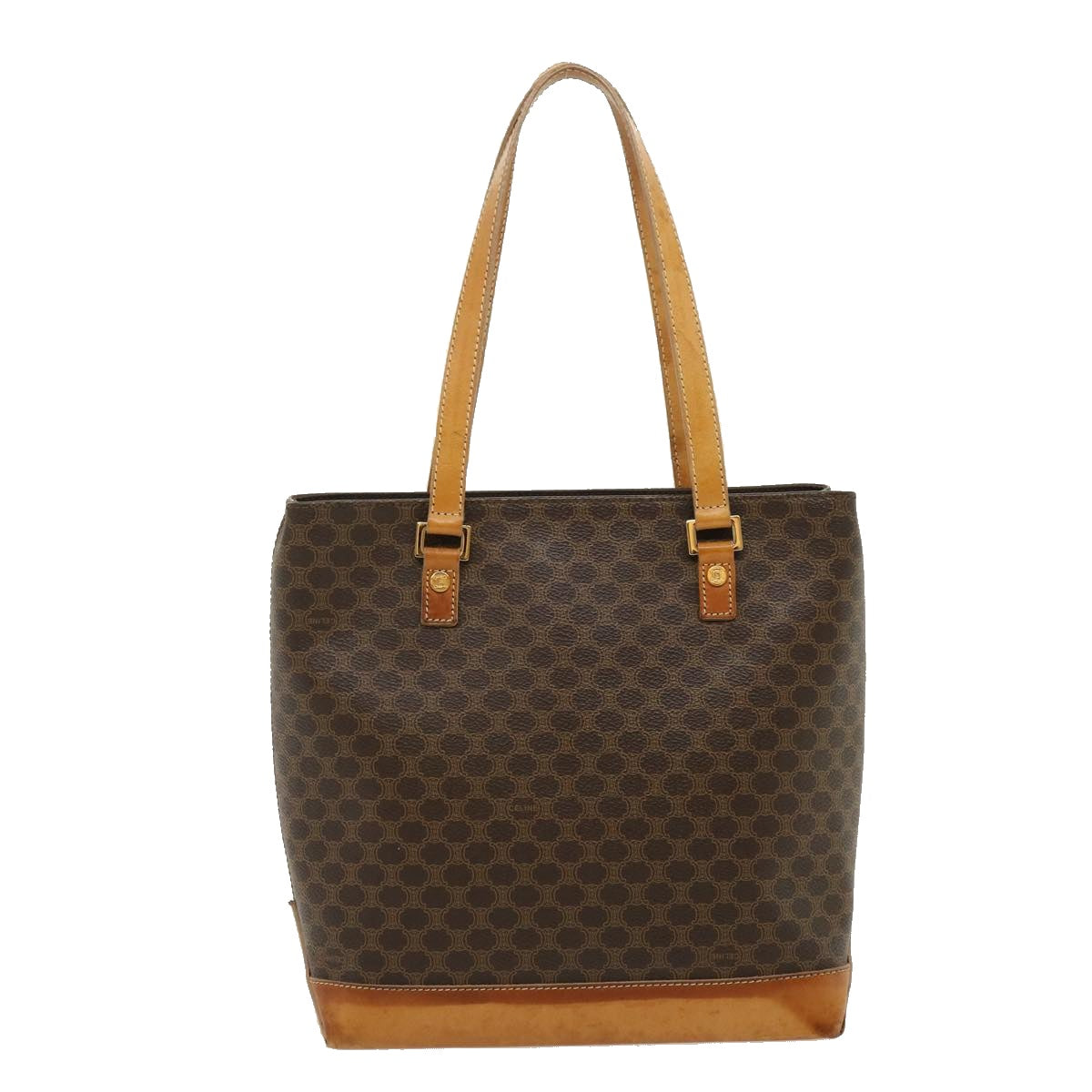 Luxury CELINE Macadam Canvas Tote Bag PVC Leather Brown fm1323
