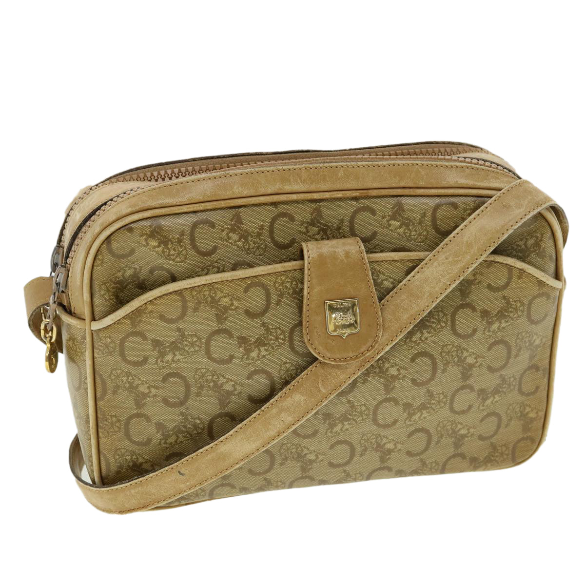 Luxury CELINE C Macadam Canvas Shoulder Bag Beige fm1641
