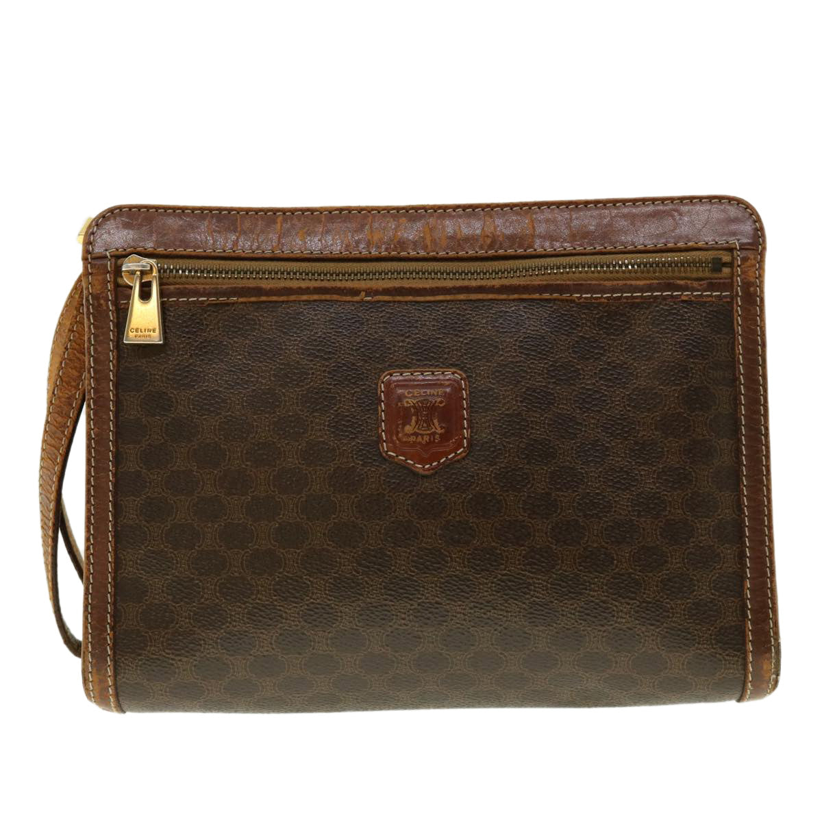 Luxury CELINE Macadam Canvas Clutch Bag PVC Leather 2Set Brown fm2235