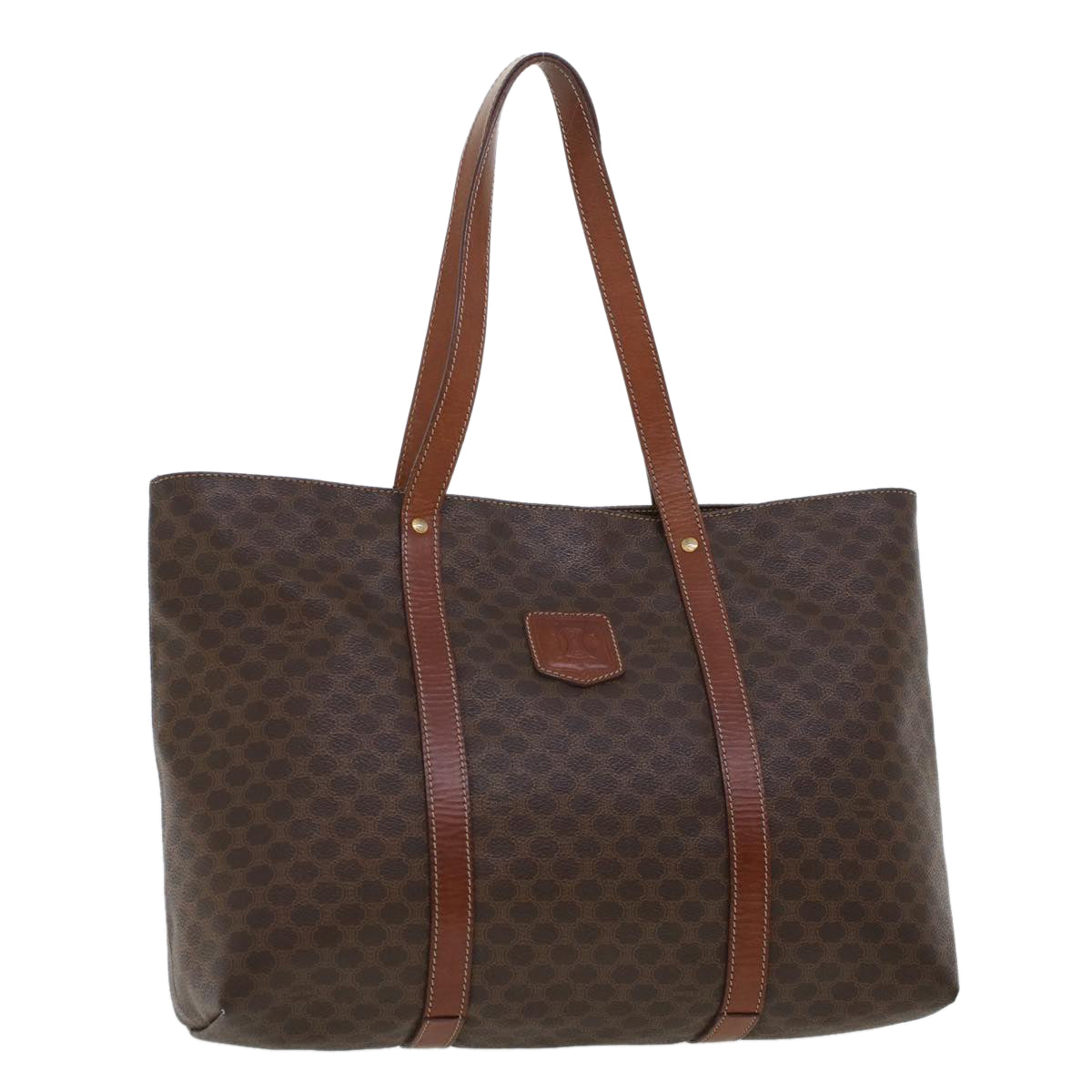 Luxury CELINE Macadam Canvas Tote Bag PVC Leather Brown fm2373
