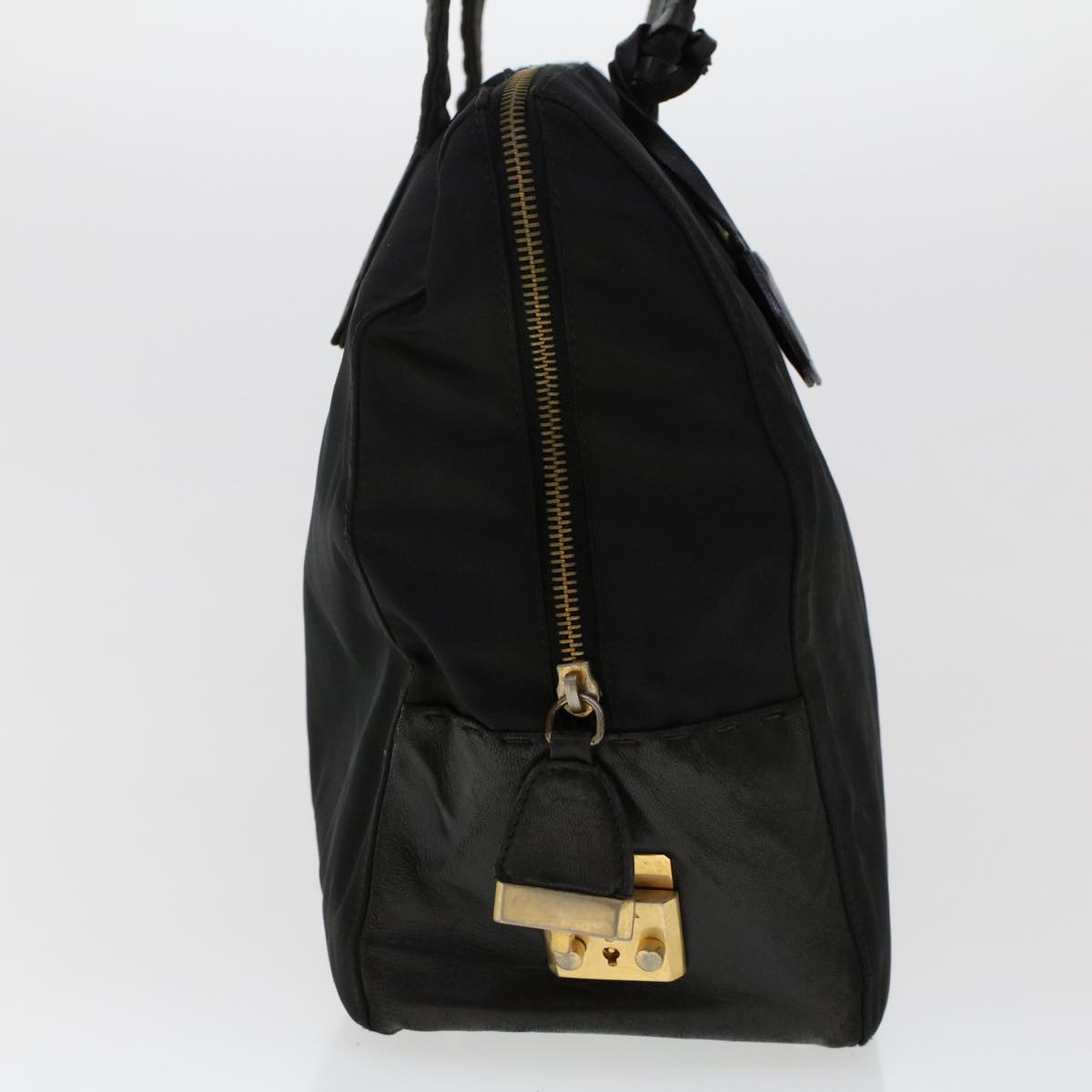 Prada Hand Bag Nylon Leather Black