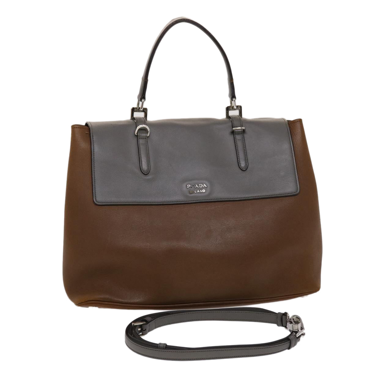 Prada Hand Bag Leather 2way Brown