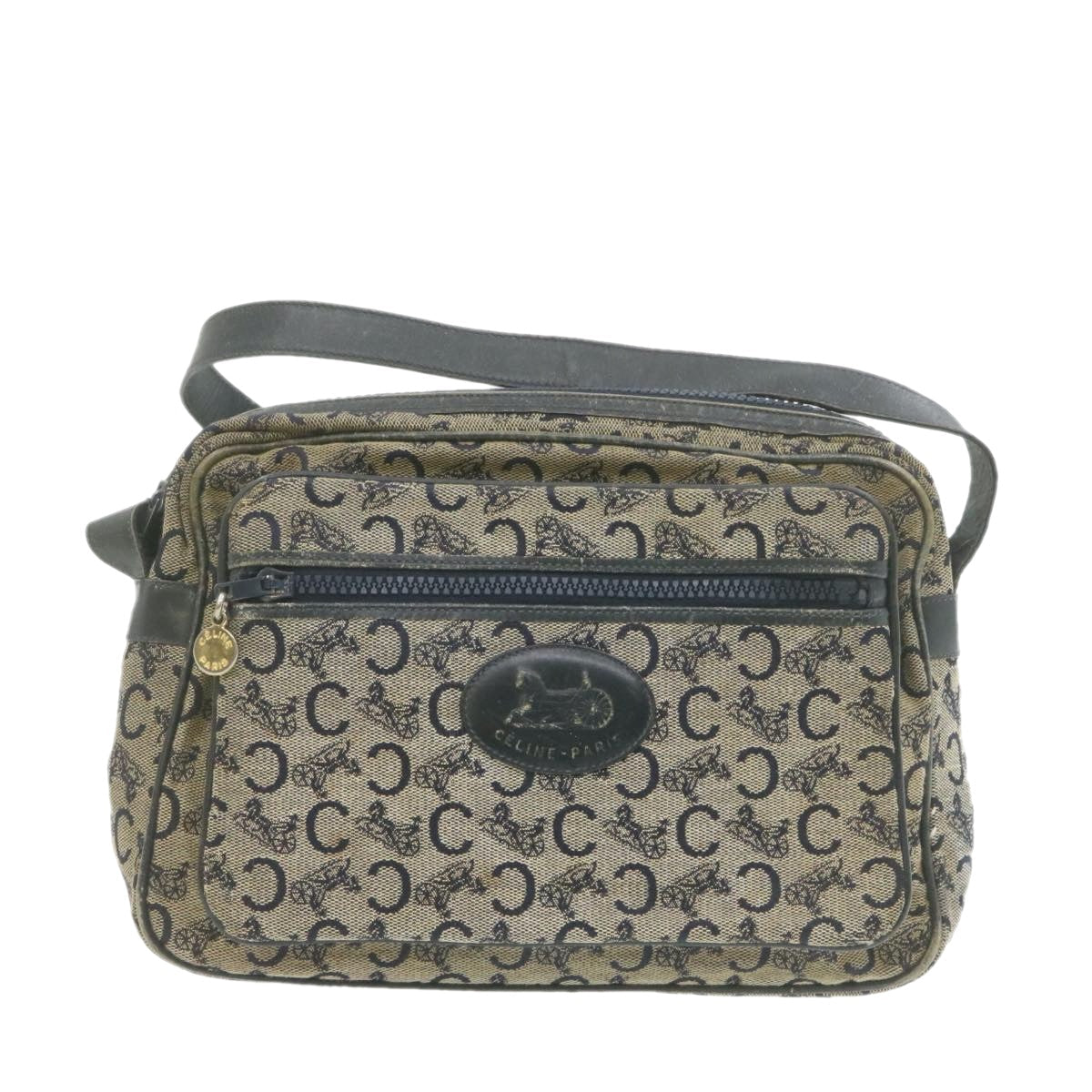 Luxury CELINE Horse Carriage C Macadam Canvas Shoulder Bag Navy Blue fm272
