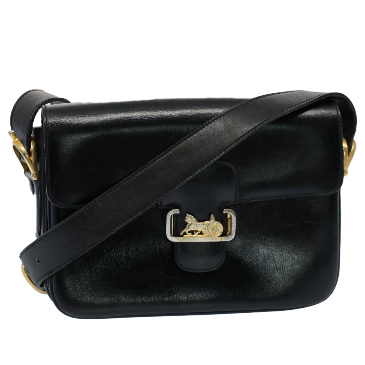 Luxury CELINE Horse Carriage Shoulder Bag Leather Black fm2800