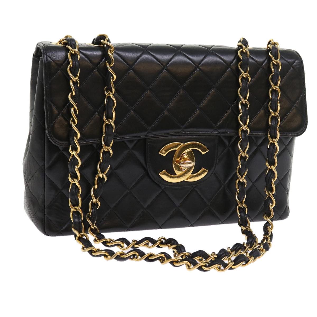 CHANEL Big Matelasse Chain Shoulder Bag Leather Black CC Auth fm2835