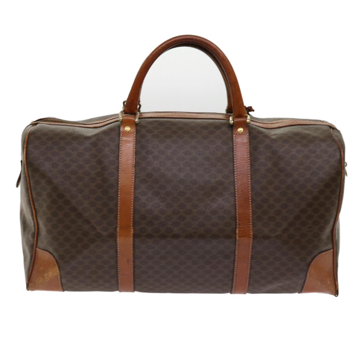 Luxury CELINE Macadam Canvas Boston Bag PVC Leather Brown fm3071