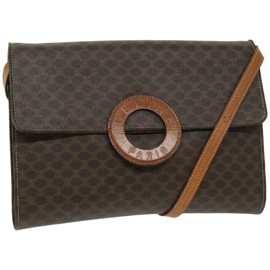 Luxury CELINE Macadam Canvas Circle Shoulder Bag PVC Leather Brown fm3202